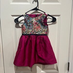 Elegant Magenta Girls 3 4 Dress with Floral Embroidery ATUN EUC